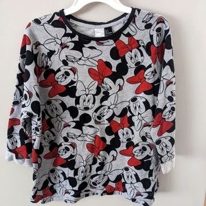 Disney Minnie Mouse long sleeved women's top, grey and red cotton, size small